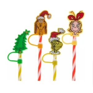 New Striped Straws With Grinch Cindy Lou Who Max Toppers Set 4pc